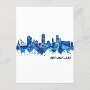 Jerusalem Israel Skyline Blue Feiertagspostkarte