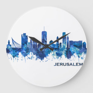 Jerusalem Israel Skyline Blue Große Wanduhr