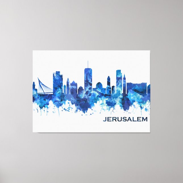 Jerusalem Israel Skyline Blue Leinwanddruck (Vorderseite)