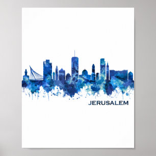 Jerusalem Israel Skyline Blue Poster
