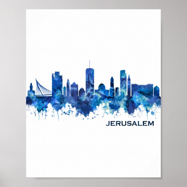Jerusalem Israel Skyline Blue Poster (Vorne)