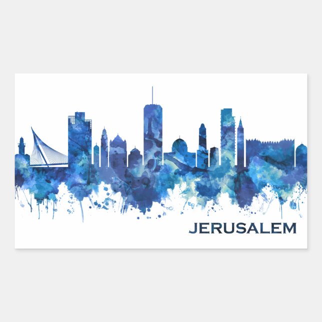 Jerusalem Israel Skyline Blue Rechteckiger Aufkleber (Vorderseite)