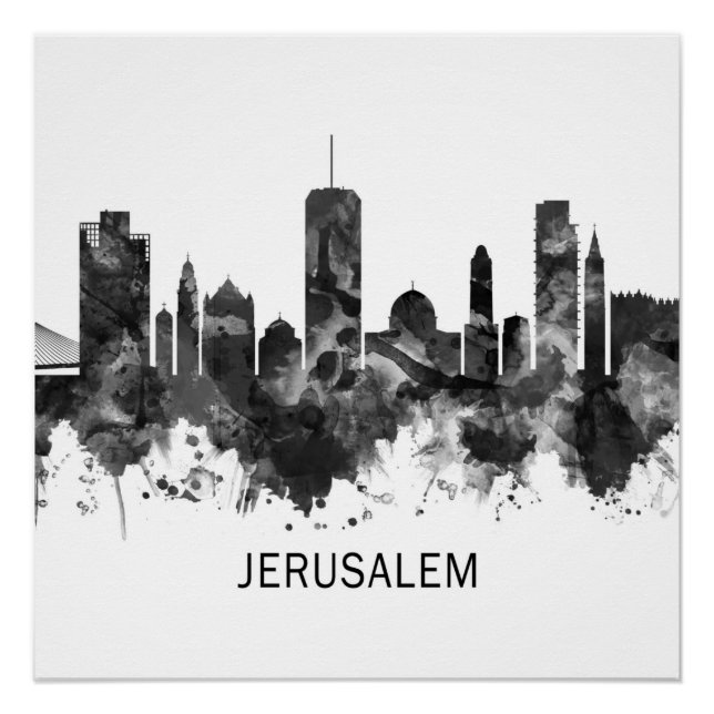 Jerusalem Israel Skyline BW Poster (Vorderseite)