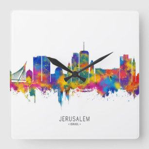 Jerusalem Israel Skyline Quadratische Wanduhr