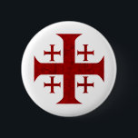 Jerusalem-Kreuz, beunruhigt Button<br><div class="desc">Das Kreuz der Jerusalem-Kreuz-alias Kreuzfahrer,  beunruhigt. Rote Version.</div>