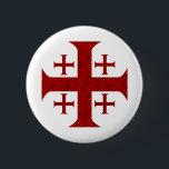 Jerusalem-Kreuz, beunruhigt Button<br><div class="desc">Das Kreuz der Jerusalem-Kreuz-alias Kreuzfahrer,  beunruhigt. Rote Version.</div>