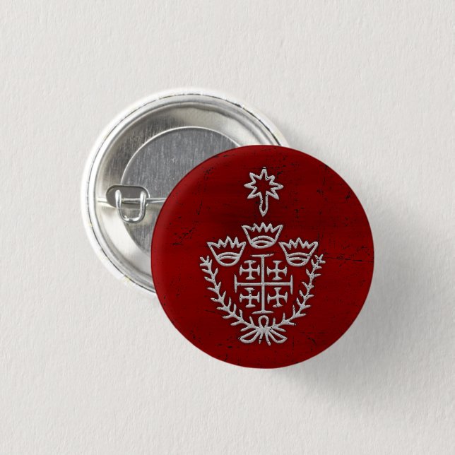 Jerusalem-Kreuz-Pilger-Tattoo-Stempel rot Button (Vorne & Hinten)