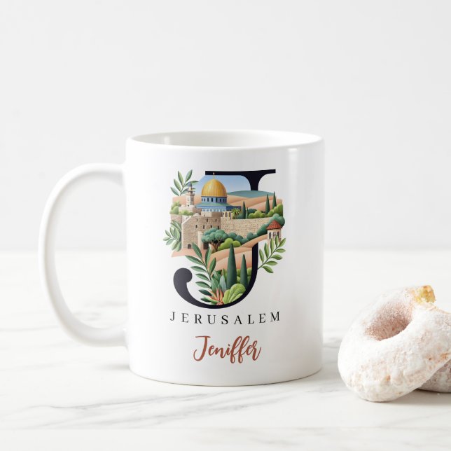 Jerusalem Monogramm Buchstabe J Personalisiertes G Kaffeetasse (Mit Donut)