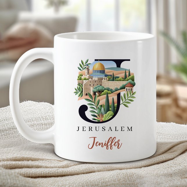 Jerusalem Monogramm Buchstabe J Personalisiertes G Kaffeetasse (Jerusalem Monogram Letter J Personalized Gift Coffee Mug)