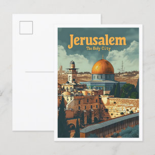 Jerusalem Vintage Kunstreise Illustration Postkarte
