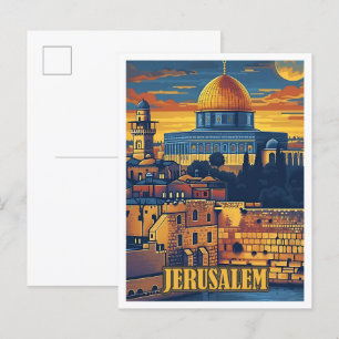 Jerusalem Vintage Kunstreise Illustration Postkarte