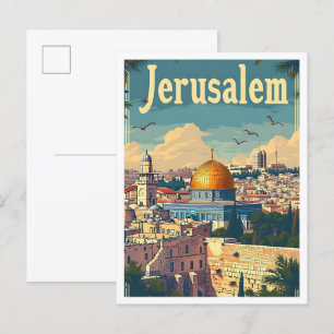 Jerusalem Vintage Kunstreise Illustration Postkarte