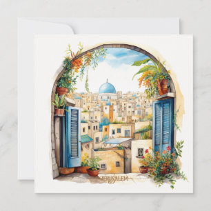 Jerusalem Window View Illustration Holiday Card Feiertagskarte