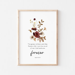 Jesaja 40:8 Florales Bibelplakat – Das Wort bleibt Poster