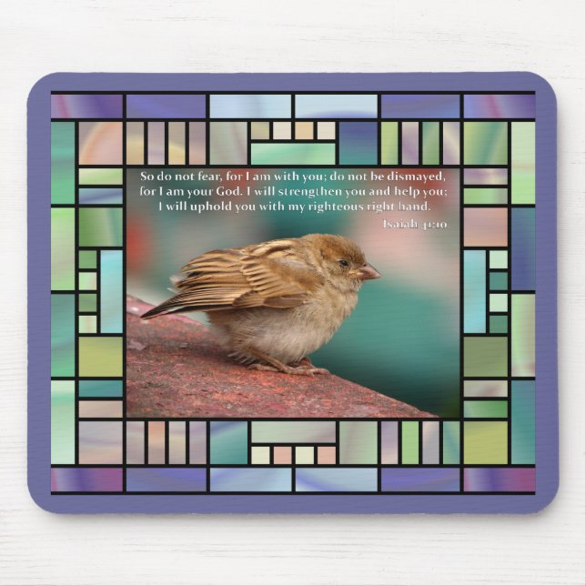Jesaja-41:10 Bibel-Vers mit Vogel-Buntglas Mousepad (Vorne)