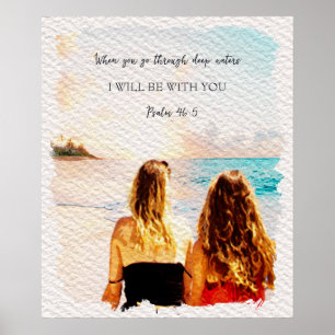 Jesaja 43 2 Aquarell Mutter-Tochter-Meeresblick  Poster