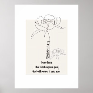 Jesaja 61:3 Florale Line Art Druck – "Gott stellt Poster