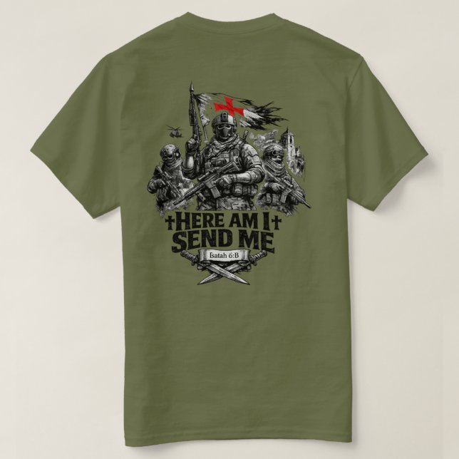 Jesaja 6:8 Warrior T-Shirt  (Design Rückseite)