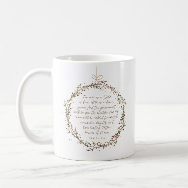 Jesaja 9:6 Weihnachtsbibelvers Kaffeetasse (Links)
