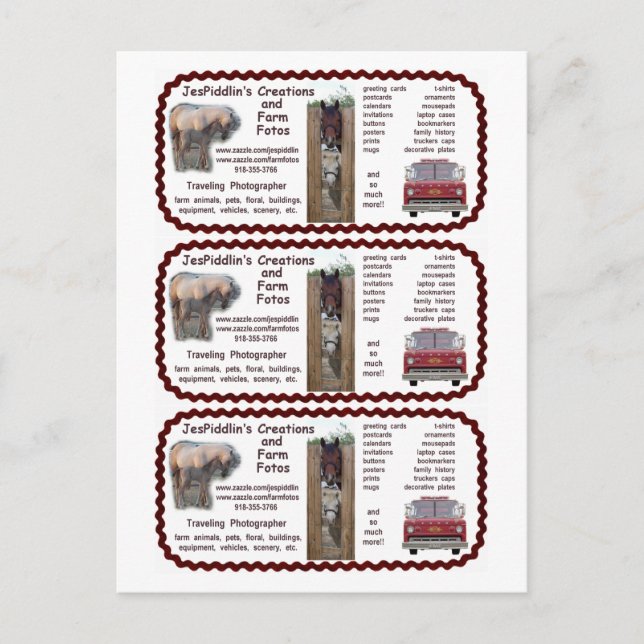 JesPiddlin Kreationen / Farm Fotos Bus. Karten (Vorderseite)