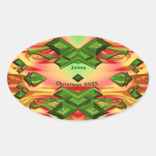 JESSA ~ CHRISTMAS 2025 Green Red Yellow Fraktal ~ Ovaler Aufkleber