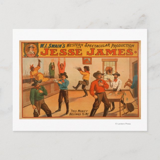 Jesse James Western Spektakuläre Produktion Postkarte (Vorderseite)