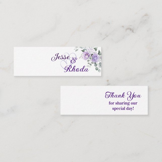 Jesse & Rhoda lila Blumen Hochzeitsgunst-Tags Treuekarte (Vorne/Hinten)