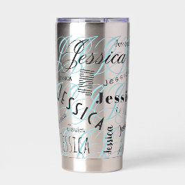 Jessica Benutzerdefinierter Name Blau Schwarz Thermobecher
