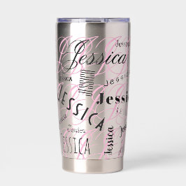 Jessica Benutzerdefinierter Name Schwarz Pink Thermobecher