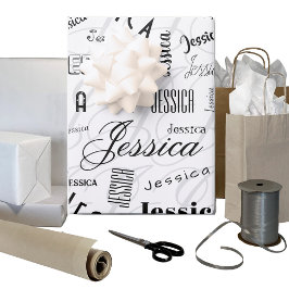 Jessica Custom Name Black White Geschenkpapier Set