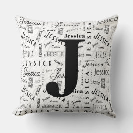 Jessica Custom Name Black White Monogram J Kissen