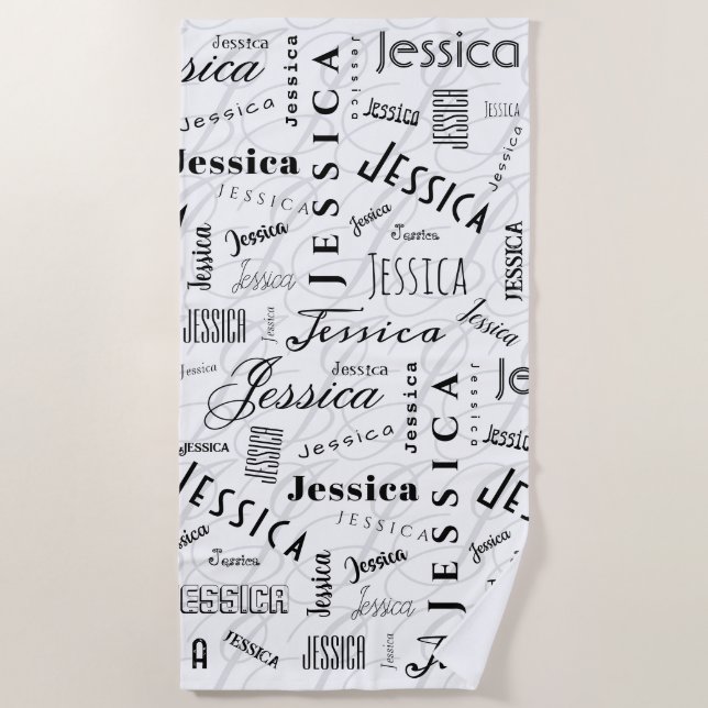 Jessica Custom Name Black White Strandtuch (Vorderseite)