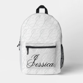 Jessica Custom Name Elegant Script Black White Bedruckter Rucksack