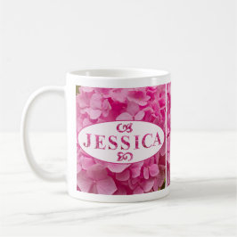 "Jessica" Elegant Pink Hydrangea Blumenschrift Kaffeetasse