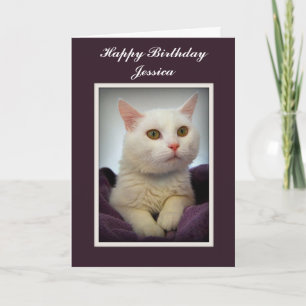 Jessica Happy Birthday White Cat Card Karte