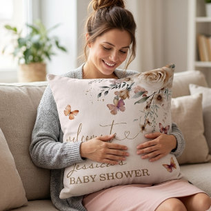 Jessicas Babyshower Begrüßung Schmetterling Blumen Kissen