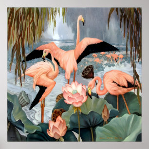 Jessie Arms Botke - Flamingos und Lotus Poster