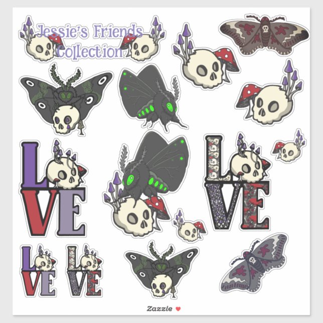 Jessie's Friends Moths and Skulls Sticker Set (Blatt)