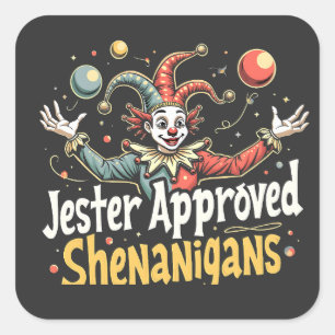 Jester Approved Shenanigans Circus Clown Quadratischer Aufkleber