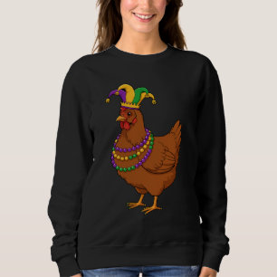 Jester Chicken Beads Mardi Gras Funny Farm Sweatshirt