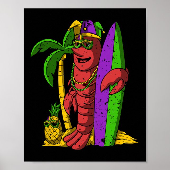 Jester Crawfish Surfer Mardi Gras Surfing Fasching Poster (Vorne)