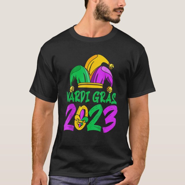 Jester Hat Mardi Gras 2023 Beads Maskenfeathers T-Shirt (Vorderseite)