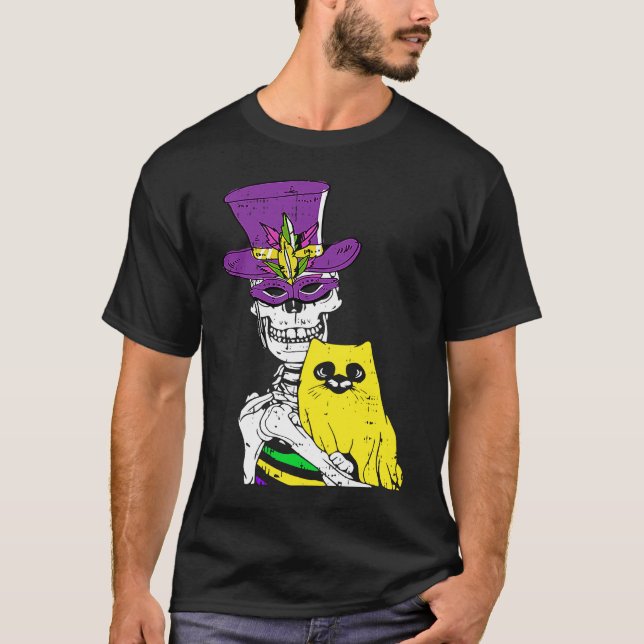 Jester Hat Skeleton Cat Mardi Gras Bones Carnival  T-Shirt (Vorderseite)