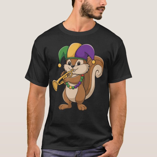 Jester Mardi Gras Squirrel Lovers Trumpet Beads Ca T-Shirt (Vorderseite)