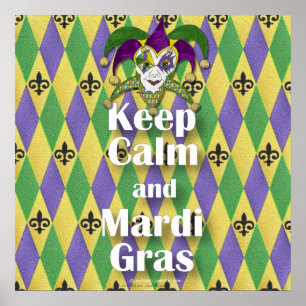 Jester Mask Behielt Calm und Mardi Gras Poster
