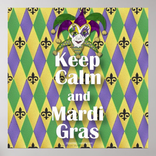 Jester Mask Behielt Calm und Mardi Gras Poster (Vorne)
