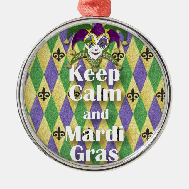 Jester Mask Behielt Calm und Mardi Gras Silbernes Ornament (Vorne)