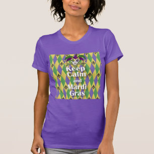 Jester Mask Behielt Calm und Mardi Gras T-Shirt