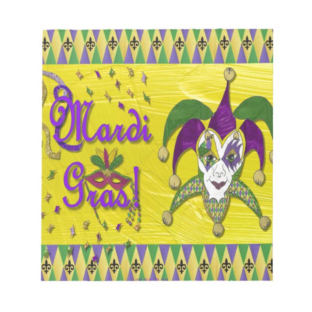 Jester Mask Mardi Gras Harlequin Notizblock (Vorderseite)