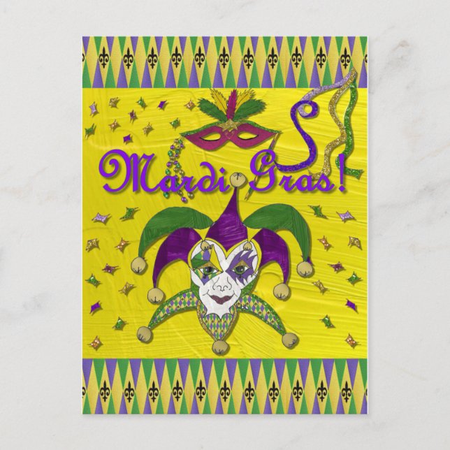 Jester Mask Mardi Gras Harlequin Postkarte (Vorderseite)